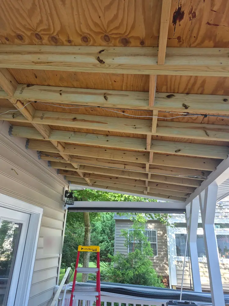 Open porch ceiling joists before the soffit went up